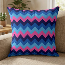 Almofada Grande com Padrão Chevron Rosa Azul Legal