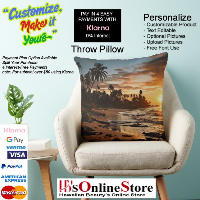 Almofada Grande de Poliéster Sunset Beach Square 1 (Sunset Beach Square Polyester Large Pillow 1.)