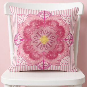 Almofada Grande Flor Pintada Rosa Com Listras