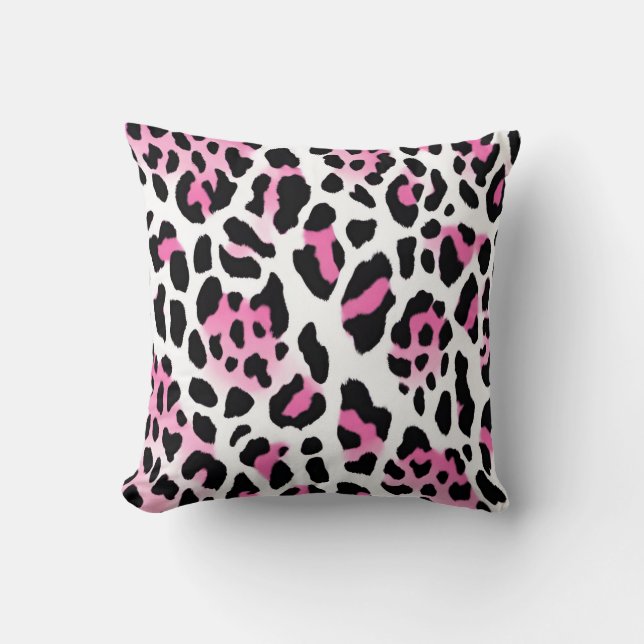 Almofada Grande Leopardo Imprime Cor-De-Rosa E Branco (Frente)