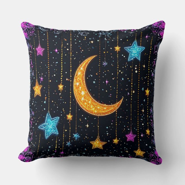 Almofada Grande lua crescida e numerosas estrelas (Frente)