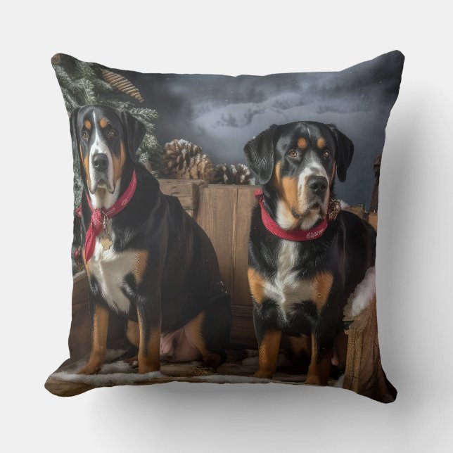 Almofada Grande Montanha Suiça Snowy Sleigh Natal (Frente)