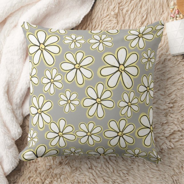 Almofada Grandes Flores De Margarida Amarelo Branco Sobre O (Cobertor)