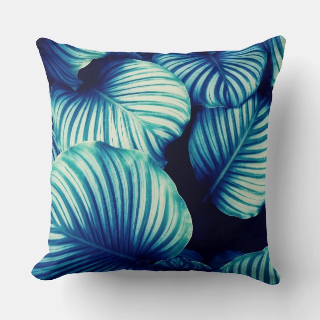 Almofada Grandes Folhas Tropicais Azuis (Frente)