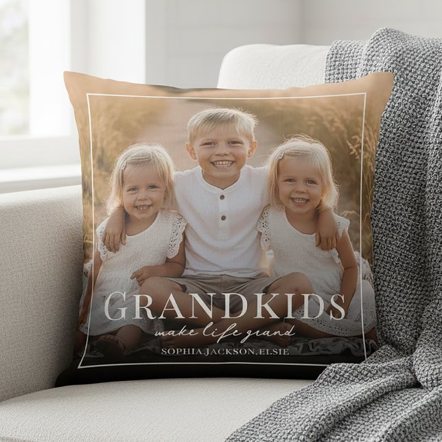 Almofada Grandkids Make Life Grand Grandparents Gift Photo (Criador carregado)