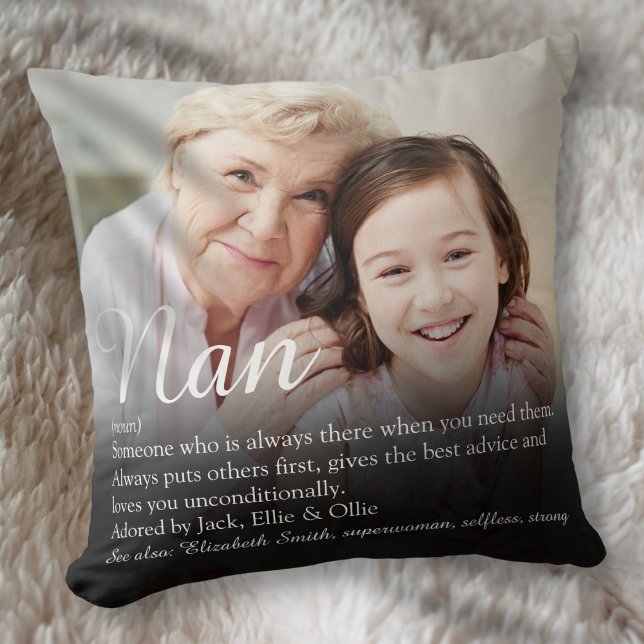 Almofada Grandma, Grandmother Definition Script Photo (Grandma, Grandmother Definition Script Photo Throw Pillow)
