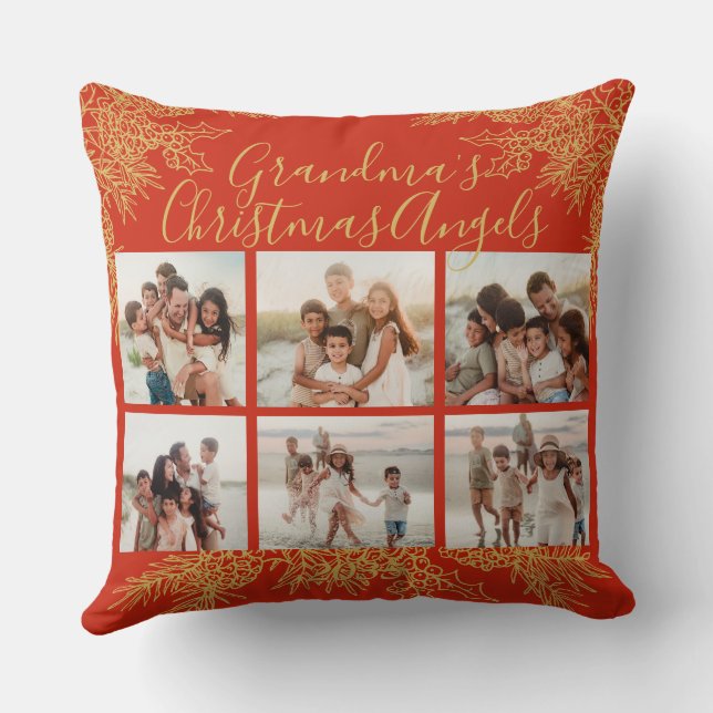 Almofada Grandma's Christmas Custom Elegant Photo Collage (Verso)