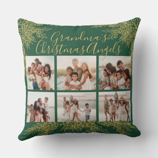 Almofada Grandma's Custom Elegant Christmas Photo Collage (Verso)