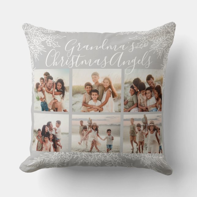 Almofada Grandma's Custom Elegant Christmas Photo Collage (Frente)