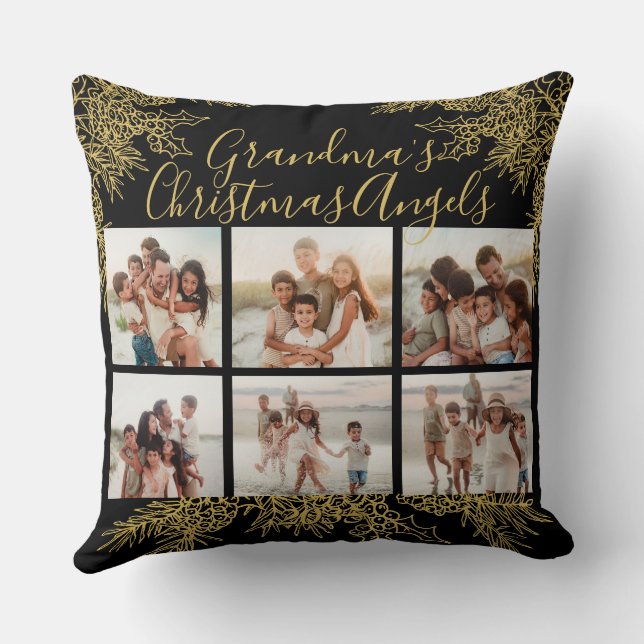 Almofada Grandma's Custom Elegant Christmas Photo Collage (Verso)