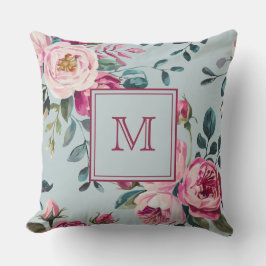 Almofada Grandmillennial Dusty Rose Floral Custon Monogram