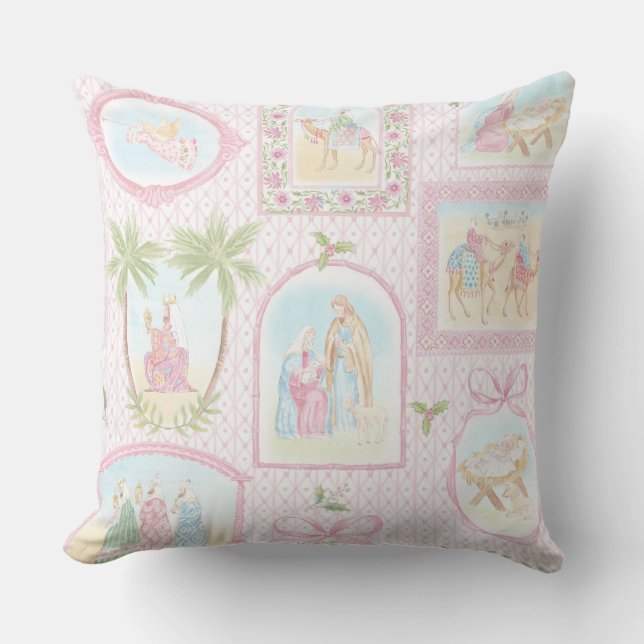 Almofada Grandmillennial Pastel Nativity Monogram (Frente)
