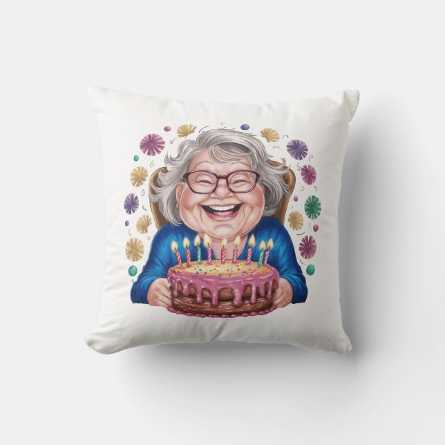 Almofada Granny Óculos Felizes Gráfico de Aniversário (Frente)