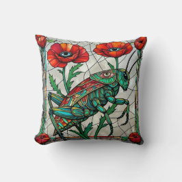 Almofada Grasshopper cricket stained glass poppy flower eye