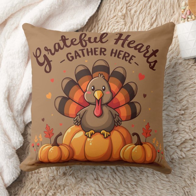 Almofada Grateful Hearts Thanksgiving Turkey (Cobertor)