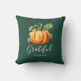 Almofada Grateful Orange Pumpkin Dark Green Personalizado