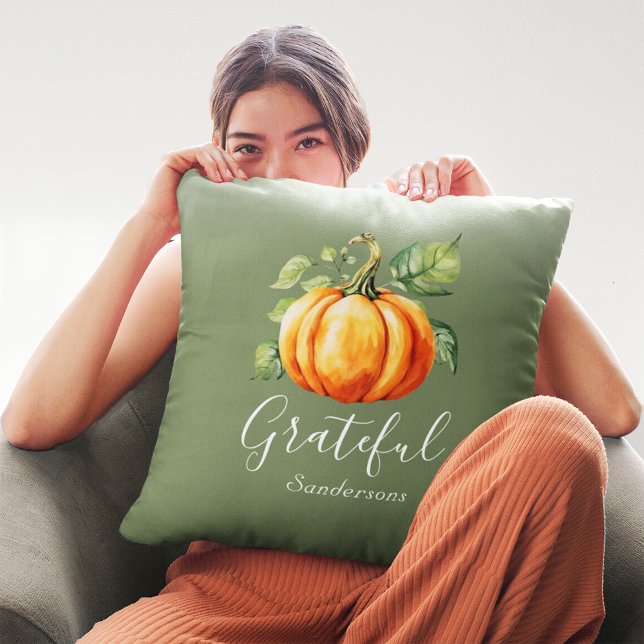 Almofada Grateful Orange Pumpkin Moss Green Personalizado (Criador carregado)