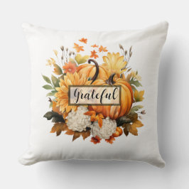 Almofada Grateful Pumpkin Floral Fall Thanksgiving