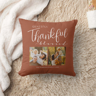 Almofada Grateful Thankful Blessed Família Foto Moderna