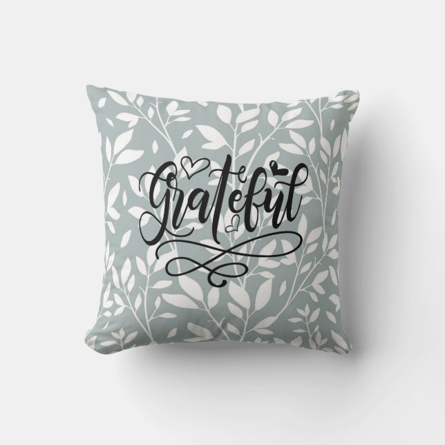 Almofada Grateful Typografia Script, Country Floral Light G (Frente)