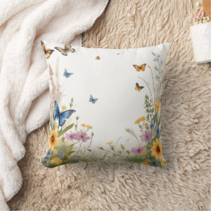 Almofada Graus E Borboletas De Flores Selvagens Por Aquarel