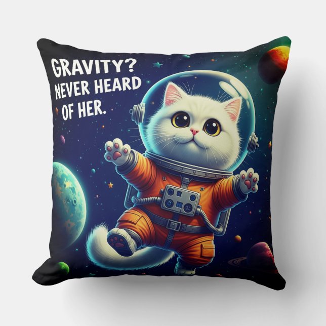 Almofada Gravity? Never Heard of Her. Cute Space Cat (Frente)