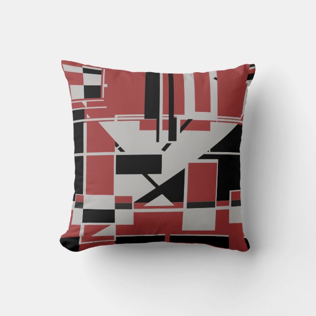 Almofada Gray Black Dark Red Geometric Abstract Labyrinth (Frente)