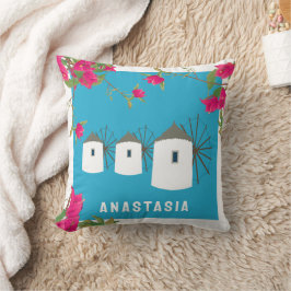 Almofada Grécia Bougainvillea, ilha grega Windmille Nome