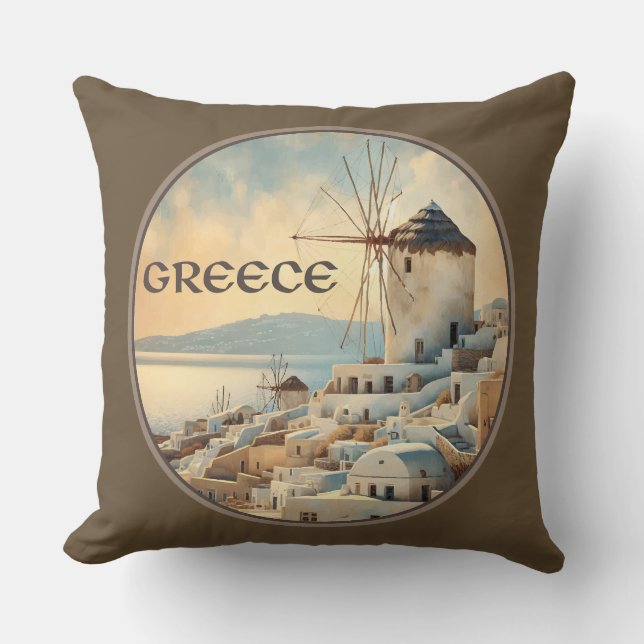 Almofada Grécia Windmills de Mykonos (Frente)