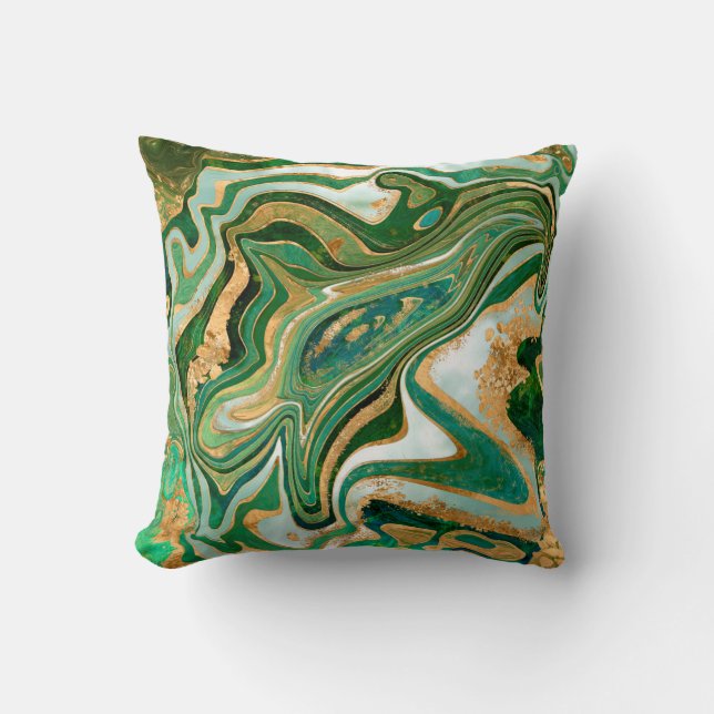 Almofada Green and gold liquid marble abstract (Frente)