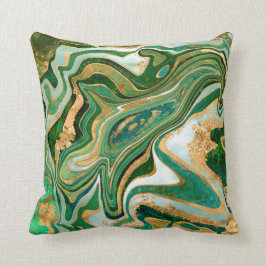 Almofada Green and gold liquid marble abstract