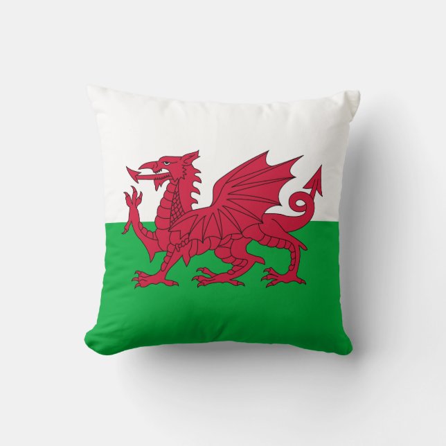 Almofada Green and Red Flag of Wales with Dragon (Frente)