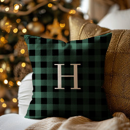 Almofada GREEN Black Buffalo Plaid Monogram Holiday