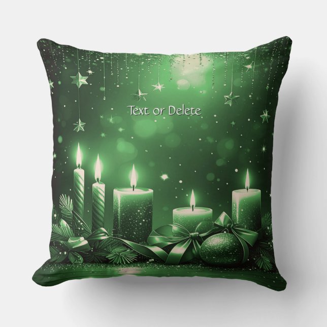 Almofada Green Candles Christmas Holiday Throw Pillow (Frente)