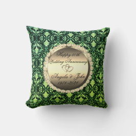 Almofada Green Damask Hearts 50th Wedding Anniversário