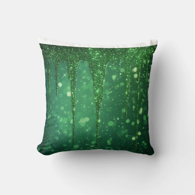Almofada Green Glitter Drip Background With Sparkling Bokeh (Frente)