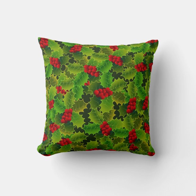 Almofada Green Holly with Red Berries (Frente)