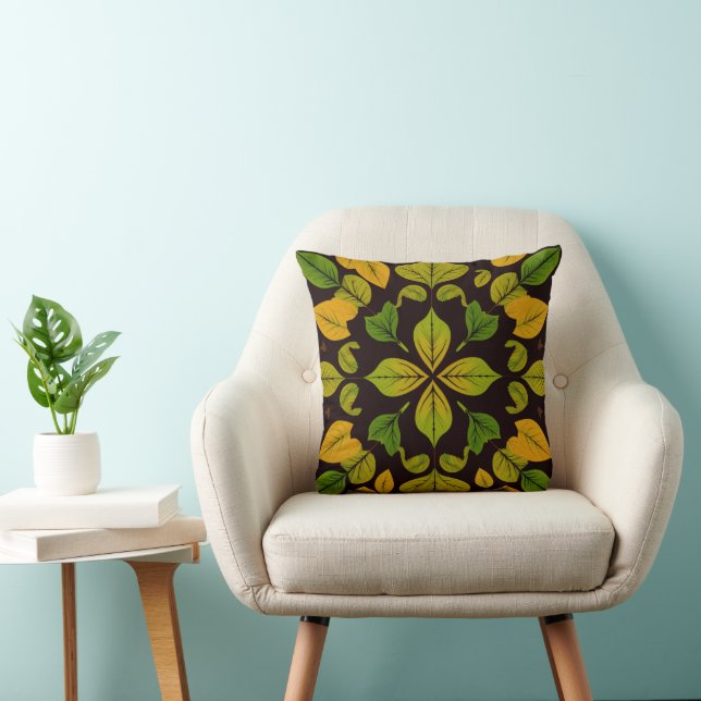 Almofada Green Leaf Abstract Square Throw Pillow (Cadeira)