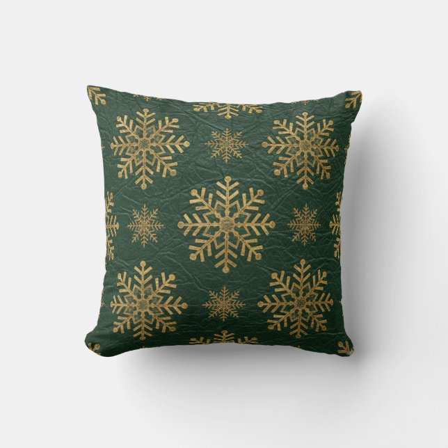 Almofada Green Leather Tooled with Gold Snowflakes (Frente)