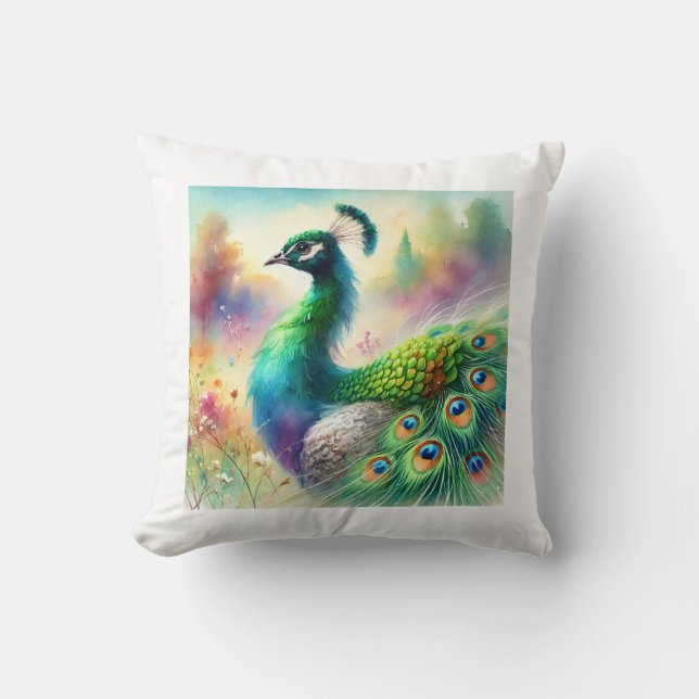 Almofada Green necked peafowl 120924AREF136 - Watercolor (Frente)