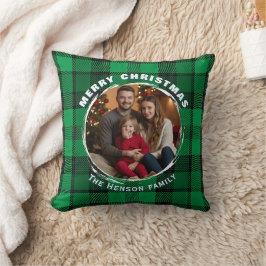 Almofada Green Personalized Family Photo Plaid Pattern 