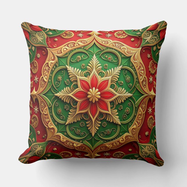 Almofada Green Red Decorative Christmas Throw Pillow (Frente)