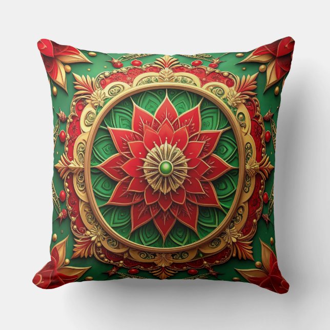 Almofada Green Red Decorative Christmas Throw Pillow (Frente)