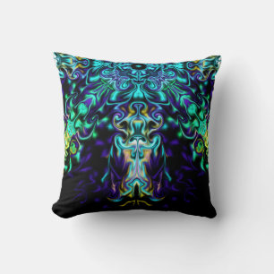 Almofada Green Teal Psychedelic Bohemian Mandala