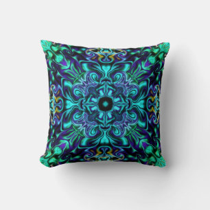 Almofada Green Teal Psychedelic Bohemian Mandala