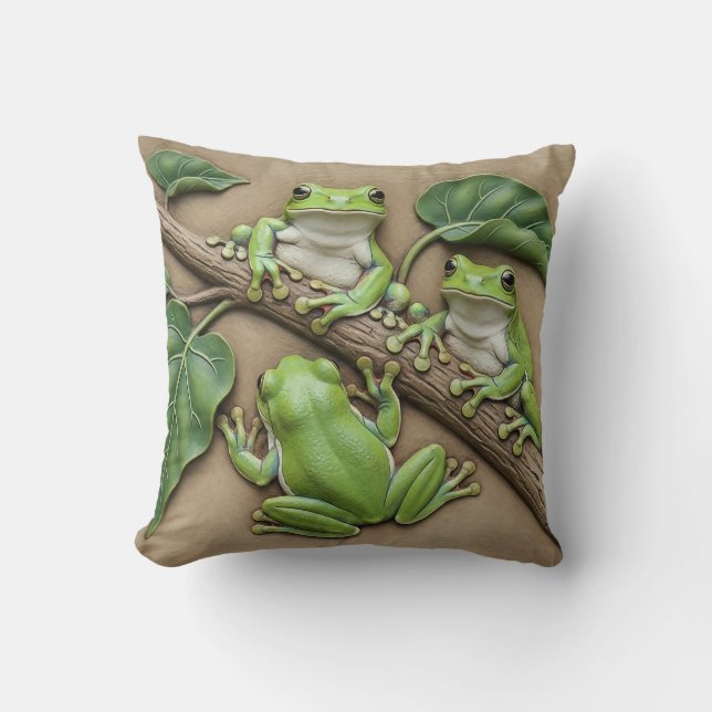 Almofada Green Tree Frogs Throw Cushion (Frente)