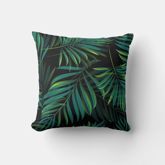 Almofada Green tropical palm leaves. Seamless pattern graph (Frente)