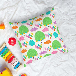 Almofada Green Umbrellas with Clouds and Raindrops