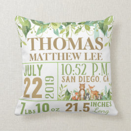 Almofada Greenerescer Woodland Animal Birth Stats Boy Nurse