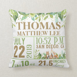 Almofada Greenerescer Woodland Animal Birth Stats Nursery